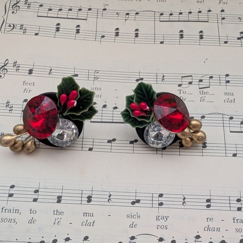 Festive Red and Gold Crystal Earrings Christmas